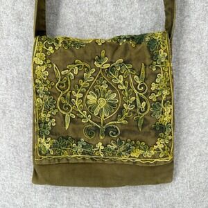 Earth Divas Hobo Bohemian Bag Crossbody Floral‎ Embroidery Zip 8x8 Nepal